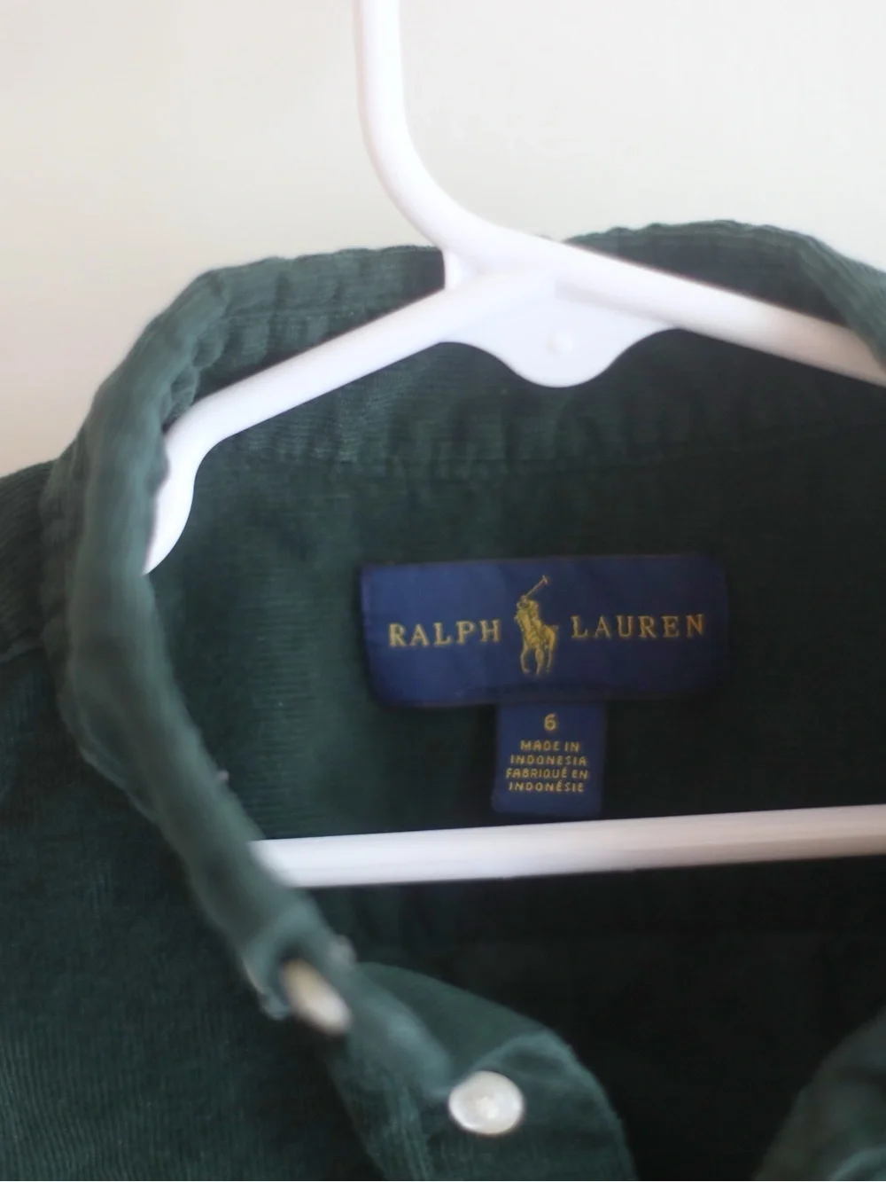 Ralph Lauren Boys Green Corduroy Button Down Shirt w/ Elbow Patches Size 6